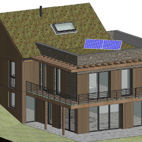 Référence ECOBATingénierie: 2 logements individuels et seere bioclimatique à Saint Momelin